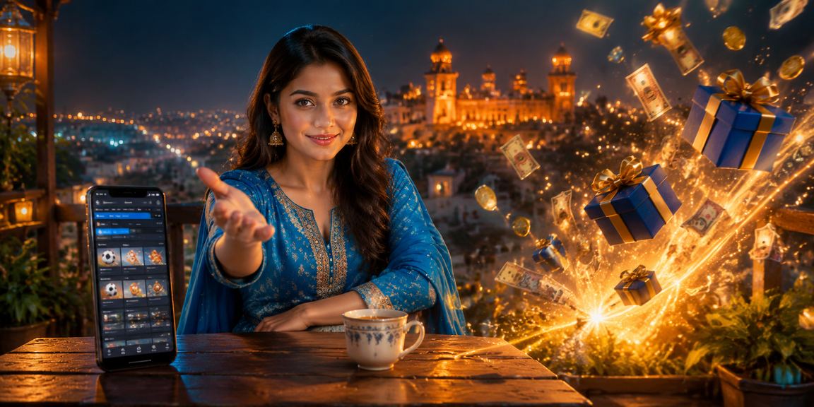 বগুড়ায় সালোয়ার-কামিজ পরিহিত ব্যবহারকারী ক্যাশব্যাক বোনাস ও পেমেন্ট যাচাই করছেন